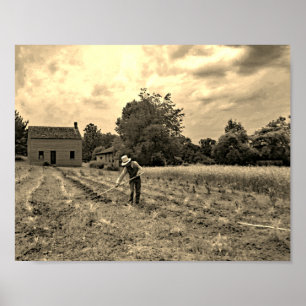 Vintage Farmer Farming Sepia Photograph Poster