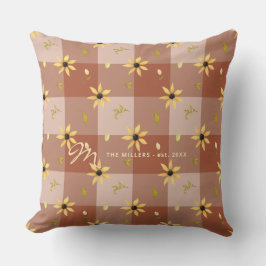 Vintage farmhouse blommigt teracotta buffalo check kudde