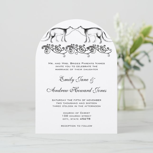 Vintage Farmhouse Boho Fox bröllopsinbjudan Inbjudningar (Stående Fram)