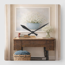 Vintage Farmhouse Cottagecore Rustic Clock Fyrkantig Klocka