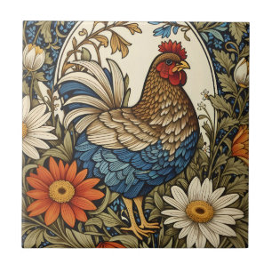 Vintage Farmhouse Höna och Tusenskönor Kakelplatta