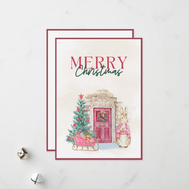 Vintage Farmhouse Pink Script Merry Christmas Julkort (Fram/Back In Situ)