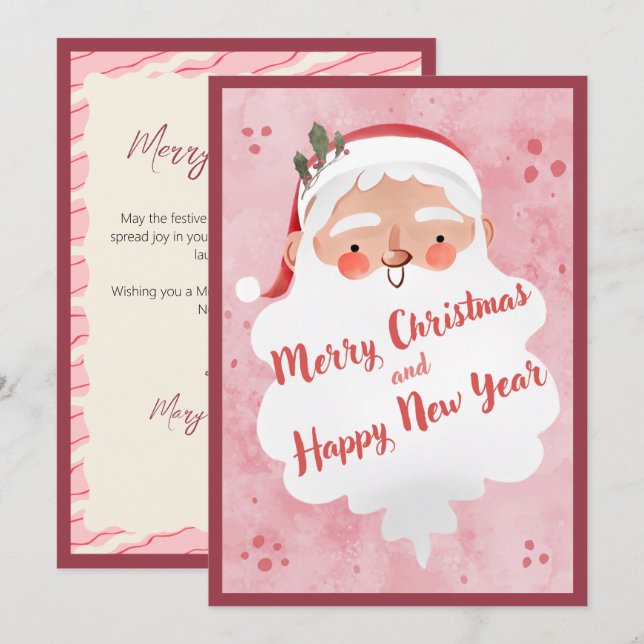Vintage Farmhouse Pink Script Santa Clause  Julkort (Fram/baksida)