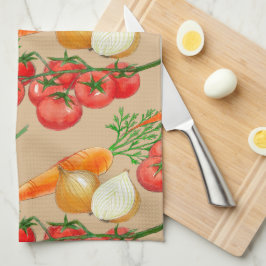 Vintage Farmhouse Rustic Taupe Watercolor Veggies Kökshandduk