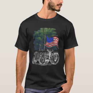 Vintage Farming Tractor American Flag Patriotic Fa T Shirt