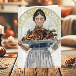 Vintage Farmor Serverar Turkiet Thanksgiving Helgkort