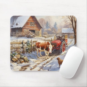 Vintage Farmyard Cow Tractor Winter Musmatta