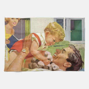 Vintage Fars Dag, Glad Familj i Förorterna Kökshandduk