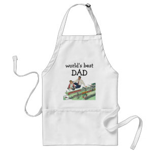 Vintage fars dag, pappa och son med tåg förkläde