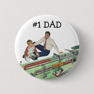 Vintage fars dag, pappa och son med tåg knapp