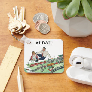 Vintage Fars dag, Pappa och son med Tåg Nyckelring