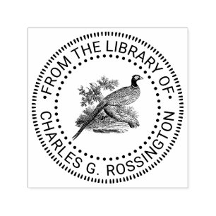 Vintage Fasan Ritning Bibliotek Bok Namn Självfärgande Stämpel