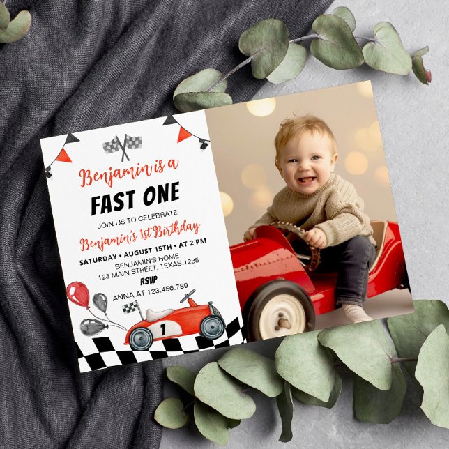 Vintage Fast Foto Birthday-inbjudan en Tävla Inbjudningar (Skapare uppladdad)
