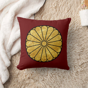 Vintage Faux Guld Kiku Chrysanthemum Mon Oriental Kudde