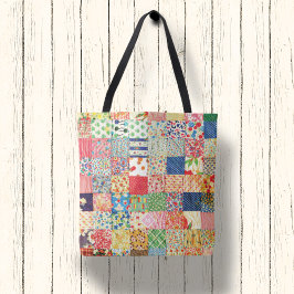 Vintage Faux Patchwork Quilt Monogram Tote Bag Tygkasse