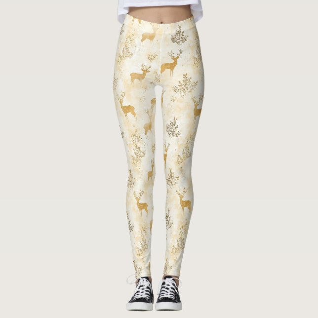 Vintage Fawn & Floral Skogsmönster Leggings (Framsida)