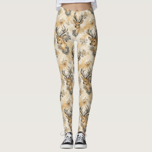 Vintage Fawn & Floral Woodland-mönster (8) Leggings