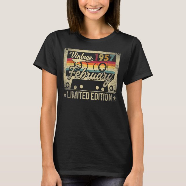 Vintage februari 1957 66:e födelsedagen t shirt (Framsida)