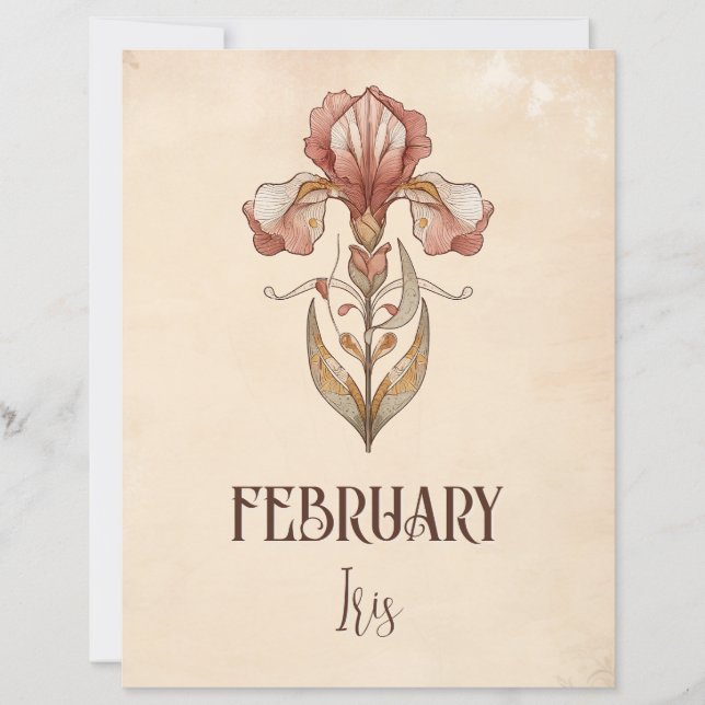 Vintage Februari Iris Art Nouveau Utskrift (Framsida)