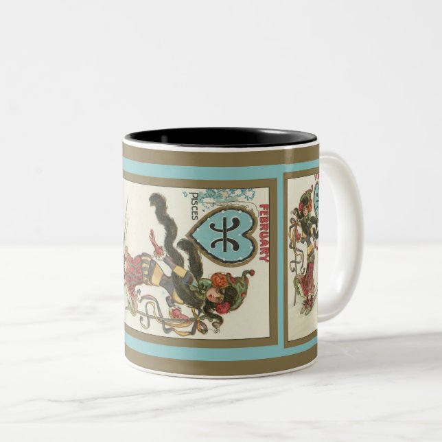 Vintage februari Pisces Zodiac Sol Mugg (Framsida höger)