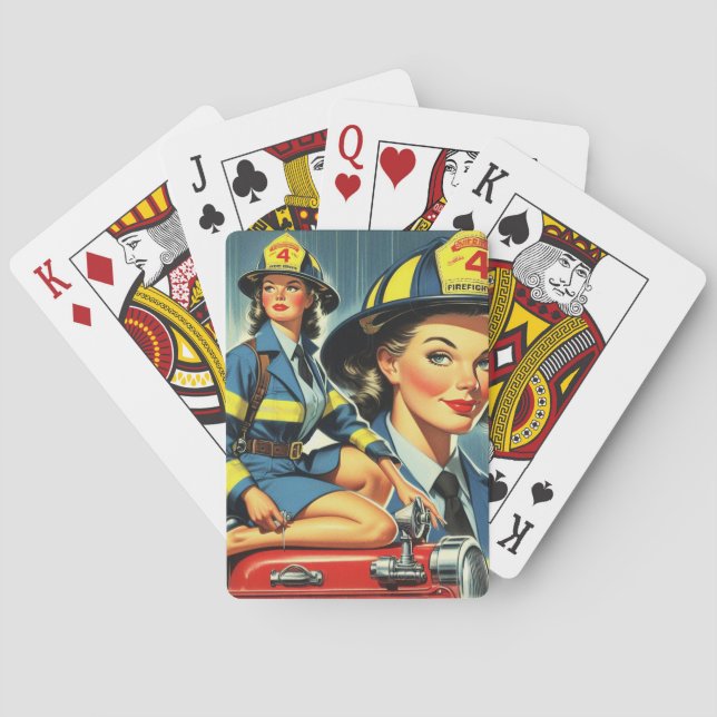Vintage Female Firefighter Casinokort (Baksidan)