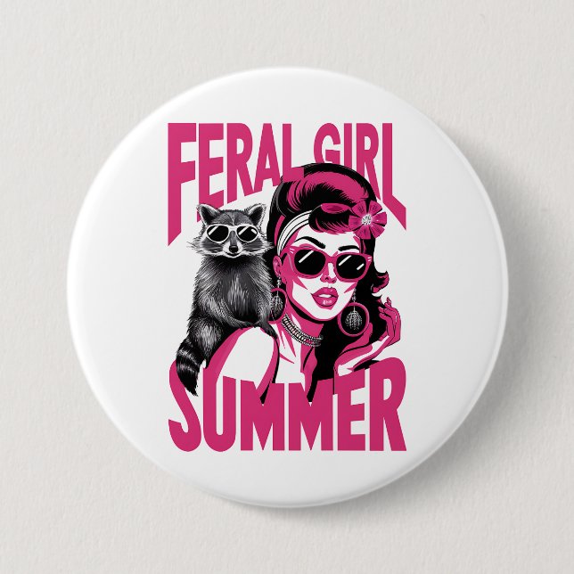 Vintage Feral Girl Summer Opossum Funny Raccoon Knapp (Framsida)