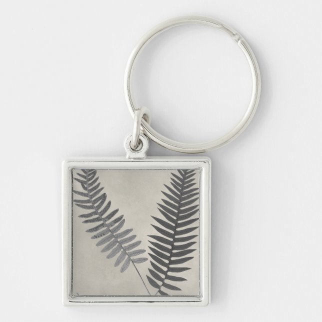 Vintage Ferns Fyrkantig Silverfärgad Nyckelring (Framsidan)