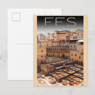 Vintage FES gamla stadens medina Marocko resa Vykort