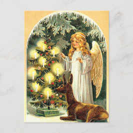 Vintage Festive Angel med Hjort Helgdag Vykort