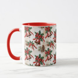 Vintage Festive Christmas Bells Holly Mug Gift Mugg