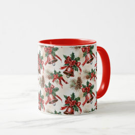 Vintage Festive Christmas Bells Holly Mug Gift Mugg