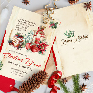 Vintage Festive Foliage Red Poinsettia jul Inbjudningar