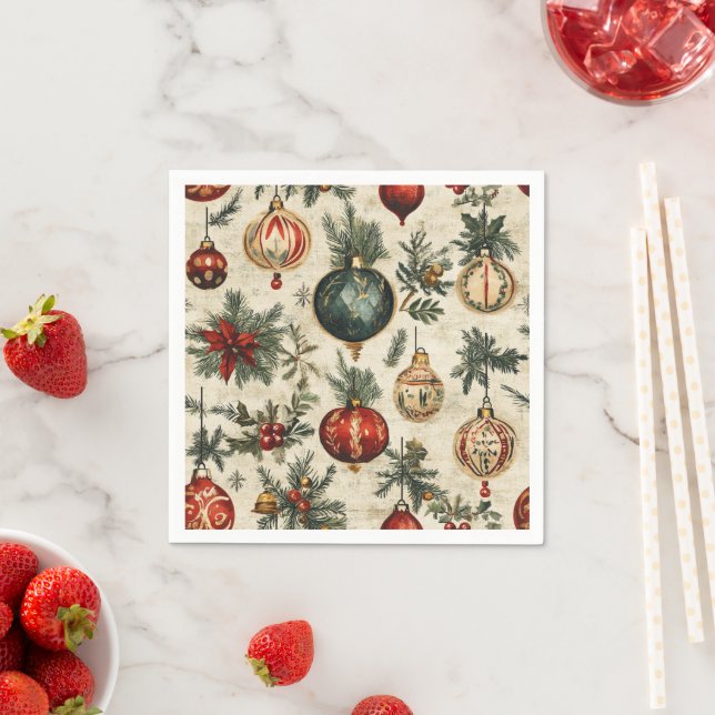 Vintage Festivity Baubles on Parchment Decoupage Pappersservett (Insitu)