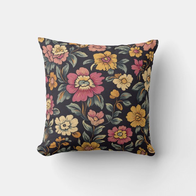 Vintage Fet Blommönster Pillow Kudde (Framsida)