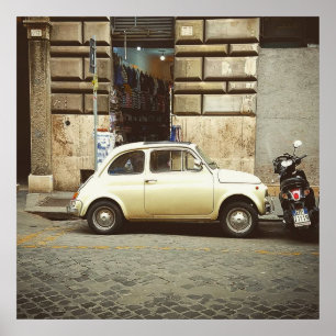 Vintage Fiat i Rome Poster