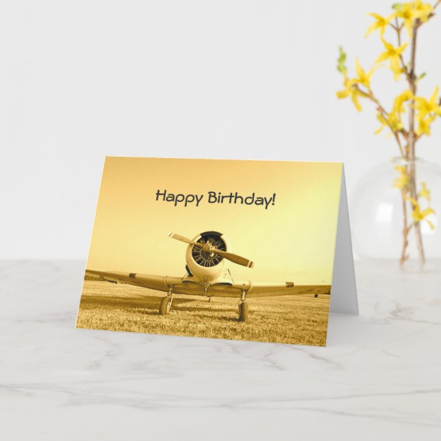 Vintage Fighter Airplane Gult Birthday Kort (Gul blomma)