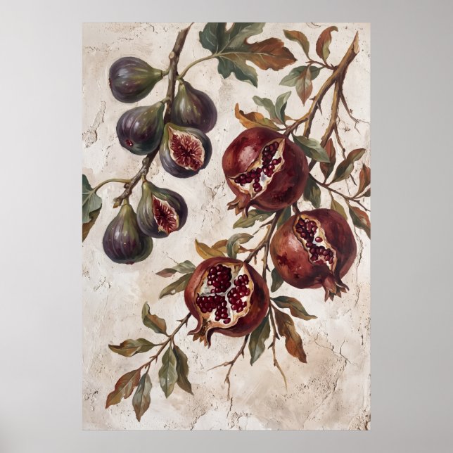 Vintage Fikon Granatäpple Botanisk Affisch (Framsidan)
