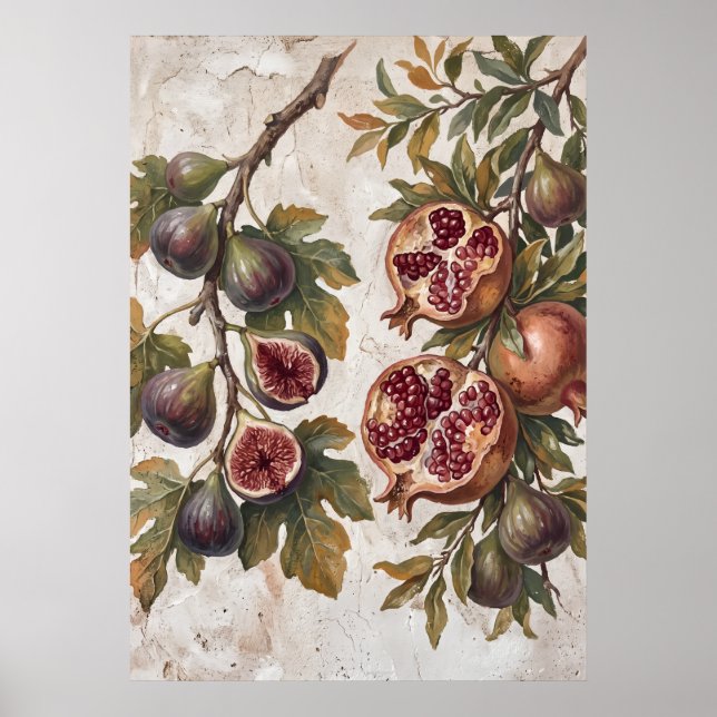 Vintage Fikon Granatäpple Konstaffisch Poster (Framsidan)