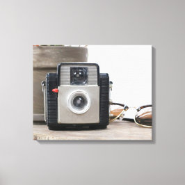 Vintage Filmkamera, blomkrukor och glasögon 16 x 2 Canvastryck