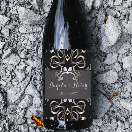 Vintage Finare Elegant Bronze Black Baroque Bröllo Vinflaska Etikett