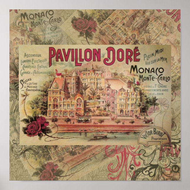 Vintage Finare Monaco kollage Monte Carlo Travel Poster (Framsidan)
