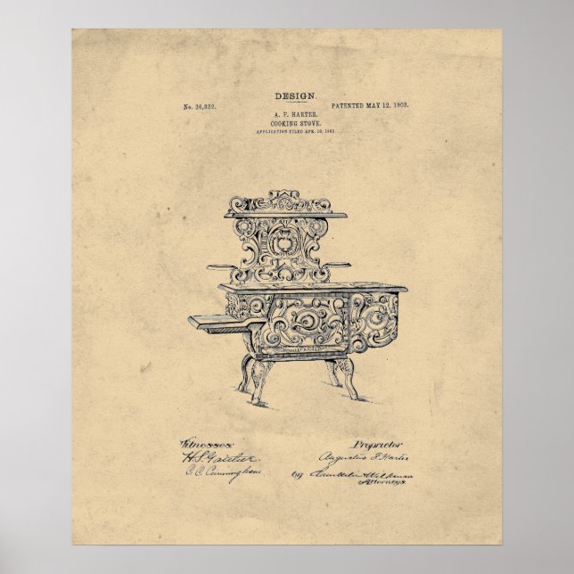Vintage Finare Stove Patent Poster (Framsidan)