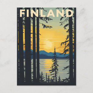 Vintage Finland Resemallarvykort Solnedgångsjö Vykort