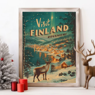 Vintage Finland Rovaniemi Reindeer Poster