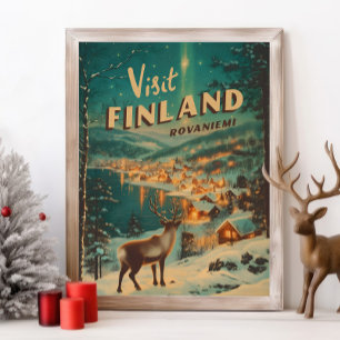 Vintage Finland Rovaniemi Ren Poster