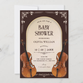 Vintage fiol baby shower inbjudningar