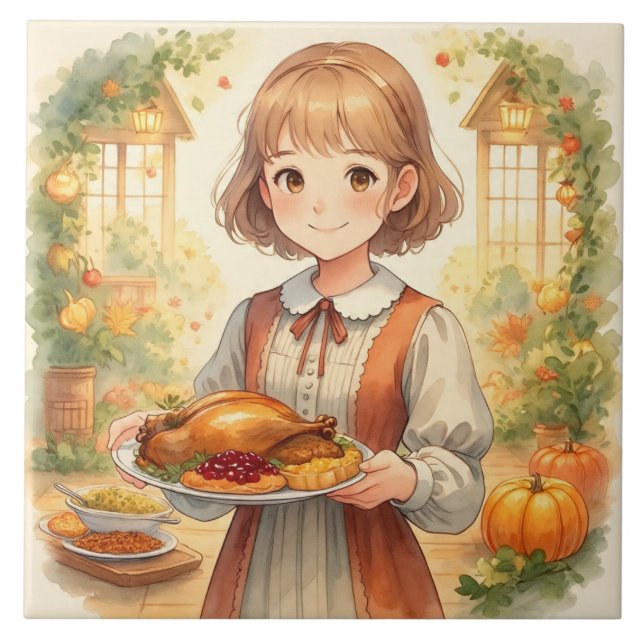 Vintage,Firande av skördesäsongen Kakelplatta (Framsidan)