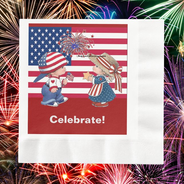 Vintage Firar American Flagga Luncheon Napkin Pappersservett (Vintage Celebrate American Flag Luncheon Napkin)