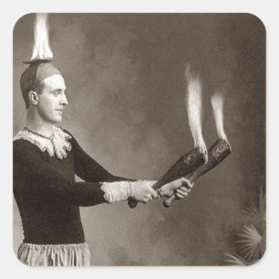 Vintage Fire Juggler Fyrkantigt Klistermärke