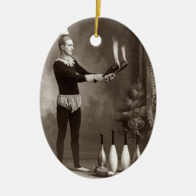 Vintage Fire Juggler Julgransprydnad Keramik (Framsidan)